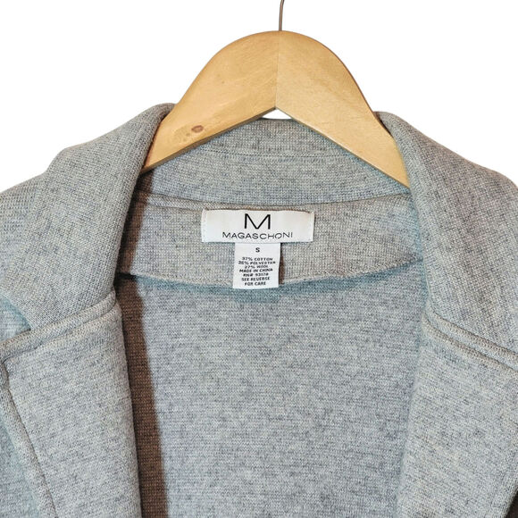 Magaschoni Gray Cotton Wool Cardigan Sweater Pockets Office Fall Layering Size S - Picture 3 of 10